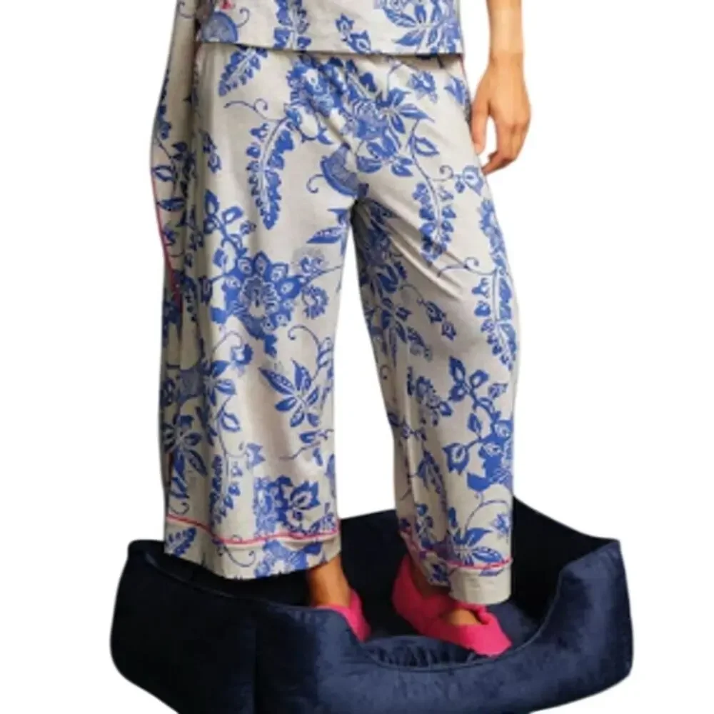 White Stuff Organic Cotton Natural Trina Cropped Jersey‎ PJ Bottoms Women S Blue